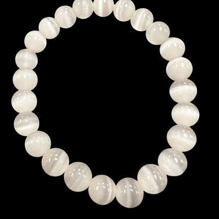 Smoky White Fiber Optic Cat's Eye Bracelet | 8mm Beads