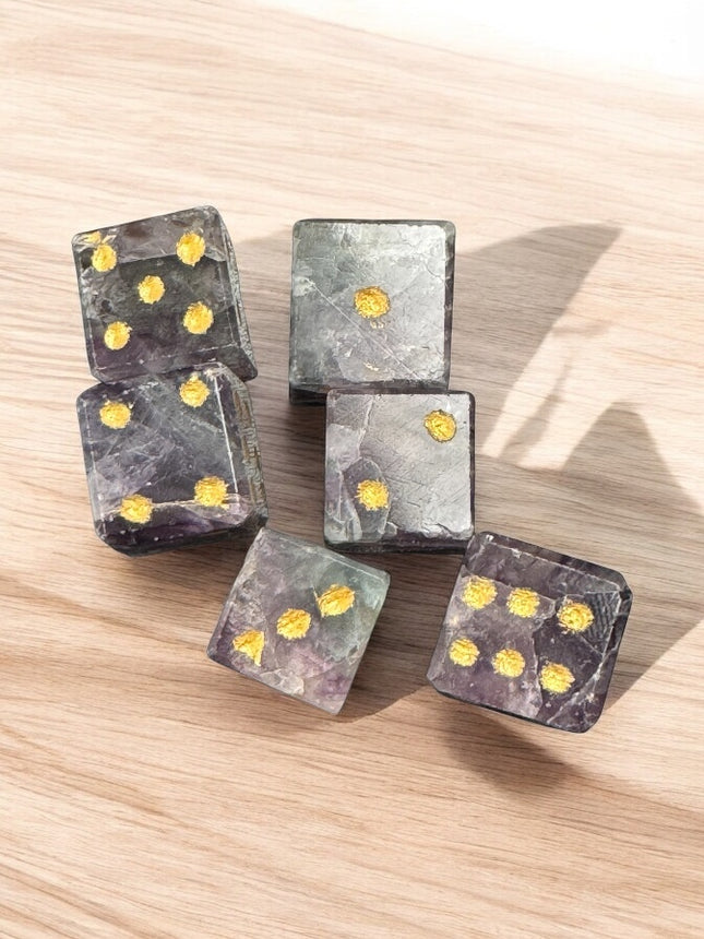 D6- Six Sided Dice- Rainbow Fluorite- 6 North Sandusky Street Delaware Ohio