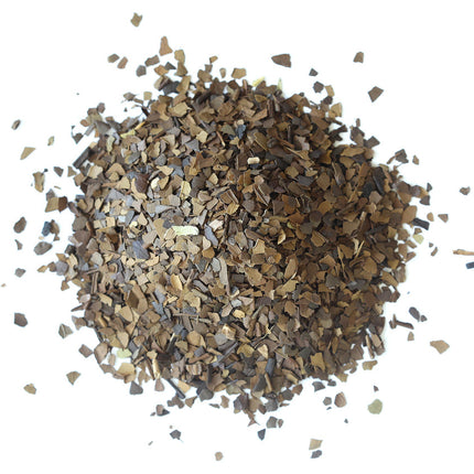  Organic Roasted Yerba Mate with scattered grounds on a white background, Raven's Cauldron, 6 N. Sandusky St, Delaware, OH 43015