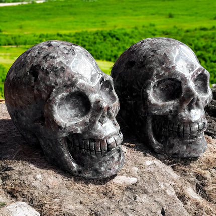 750g Yooperlite crystal skull glowing under UV blacklight – Raven’s Cauldron, 6 N Sandusky St, Delaware, OH 43015