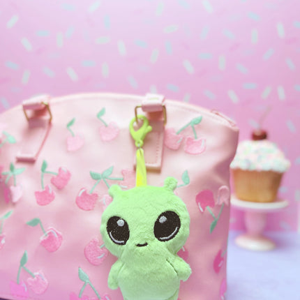 Cute chibi alien plushie bag charm with clip