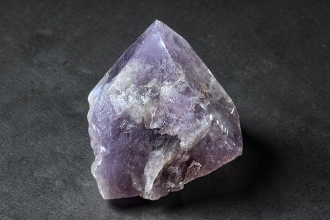 Amethyst semi-polished crystal point for spiritual protection, meditation, and third eye chakra energy from Raven's Cauldron, 6 N Sandusky St, Delaware, OH 43015