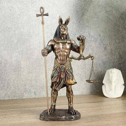 Anubis, Egyptian God, Holding Ankh Staff and Scale Statue by Veronese Design - Raven's Cauldron