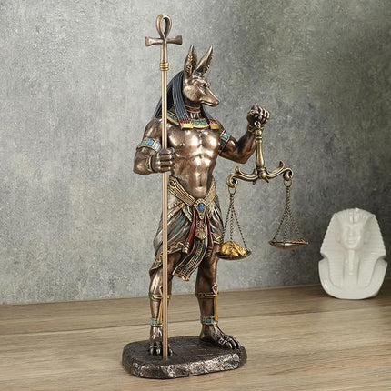 Anubis, Egyptian God, Holding Ankh Staff and Scale Statue by Veronese Design - Raven's Cauldron