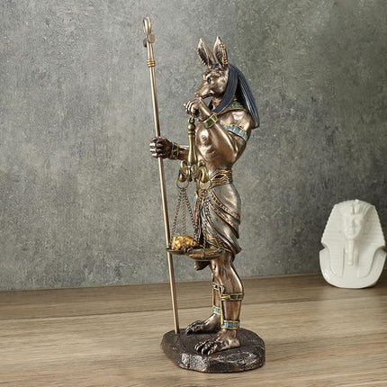 Anubis, Egyptian God, Holding Ankh Staff and Scale Statue by Veronese Design - Raven's Cauldron