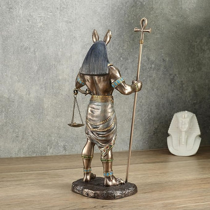 Anubis, Egyptian God, Holding Ankh Staff and Scale Statue by Veronese Design - Raven's Cauldron