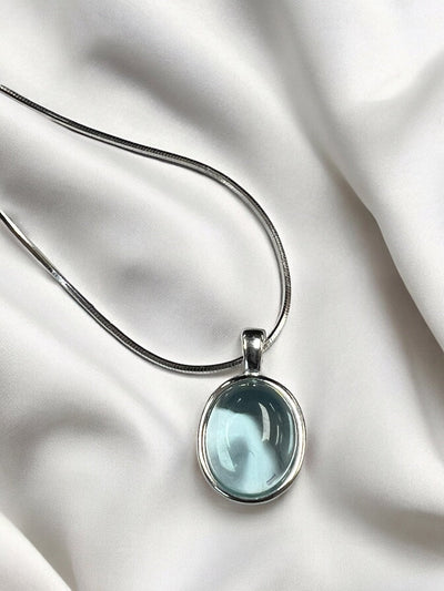 Aquamarine Blue Crystal Pendant, Silver 925 Necklace, March Birthstone, Bridal
