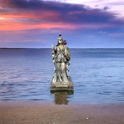 Athena, Greek Goddess of Wisdom, Holding Spear and Shield, with Owl Miniature Statue by Veronese Design - Raven's Cauldron