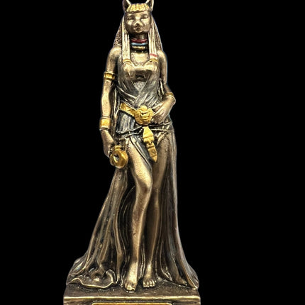 Bastet, Egyptian Goddess, of Protection, with Ankh, Miniature Statue by Veronese Designs - Raven's Cauldron