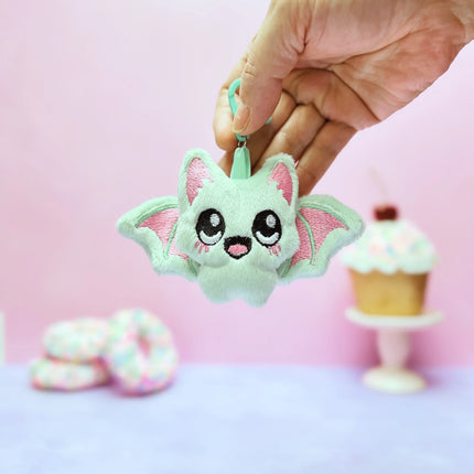 Mint creepy cute pastel goth plush vampire bat bag charm by Kawaii Hair Candy