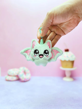 Mint creepy cute pastel goth plush vampire bat bag charm by Kawaii Hair Candy