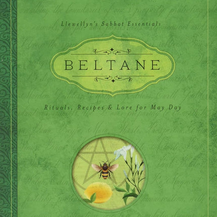 Green book cover with Beltane branding and decorative elements on a green background, Raven's Cauldron, 6 N. Sandusky St, Delaware, OH 43015