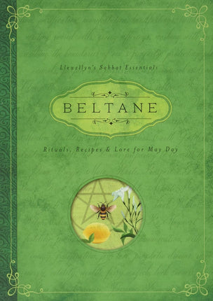 Green book cover with Beltane branding and decorative elements on a green background, Raven's Cauldron, 6 N. Sandusky St, Delaware, OH 43015