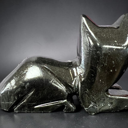 Black Calcite cat figurine hand carved polished crystal laying down for grounding protection energy clearing Raven’s Cauldron, 6 N Sandusky St, Delaware, OH 43015