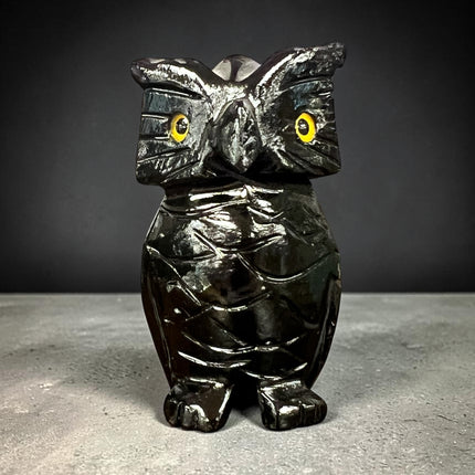 Black Calcite owl carving polished crystal figure for grounding protection and spiritual insight Raven’s Cauldron, 6 N Sandusky St, Delaware, OH 43015