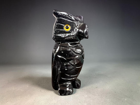 Black Calcite owl carving polished crystal figure for grounding protection and spiritual insight Raven’s Cauldron, 6 N Sandusky St, Delaware, OH 43015