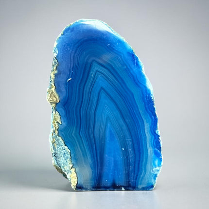 Dyed Blue Agate crystal standing stone with cut base polished natural banded agate Raven’s Cauldron Delaware Ohio