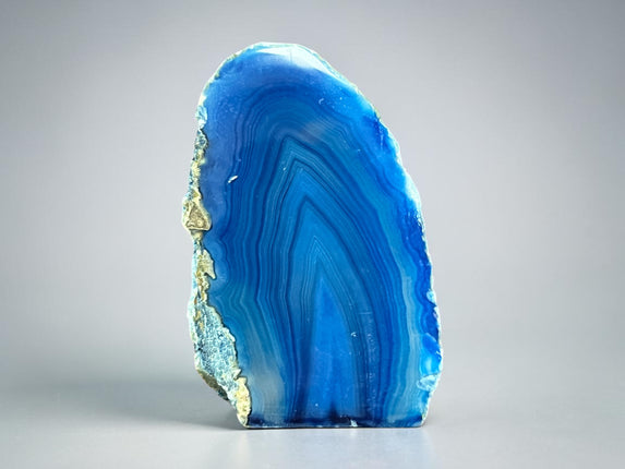 Dyed Blue Agate crystal standing stone with cut base polished natural banded agate Raven’s Cauldron Delaware Ohio