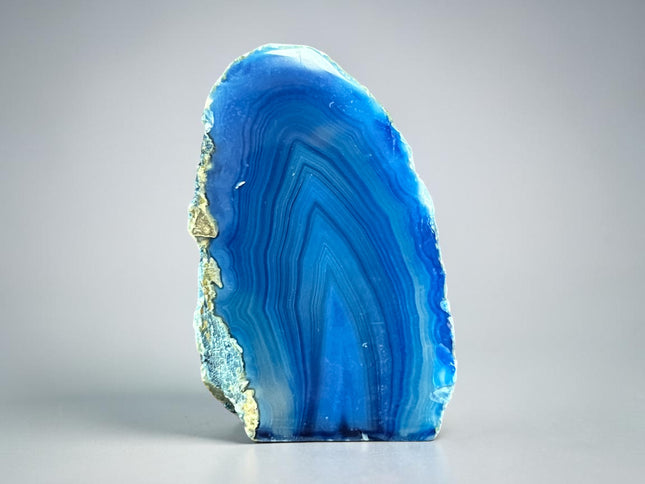 Dyed Blue Agate crystal standing stone with cut base polished natural banded agate Raven’s Cauldron Delaware Ohio