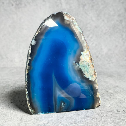 Dyed Blue Agate freeform crystal with cut base polished standing stone 168 grams Raven’s Cauldron Delaware Ohio