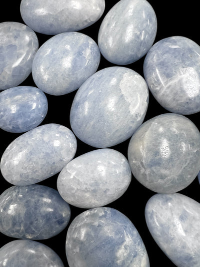 Blue Calcite Palm Stones – Calming Energy & Intuitive Insight Crystals