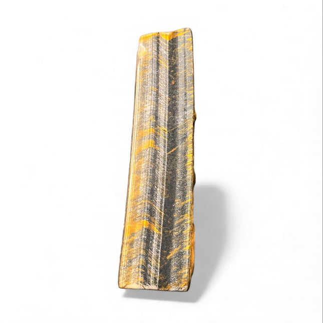 Hawk’s Eye gemstone slab with blue-gold shimmer