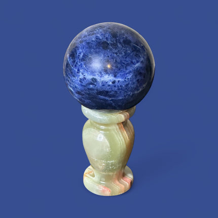 Brazilian Sodalite sphere 318g polished crystal for meditation and intuition - Raven's Cauldron 6 N Sandusky St. Delaware, OH 43015