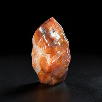 447 gram polished Carnelian Flame crystal with vibrant orange and red coloring for creativity, confidence, motivation, and Sacral Chakra work. Raven's Cauldron, Delaware, OH