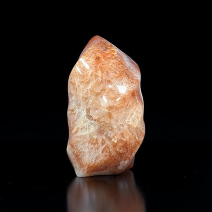 447 gram polished Carnelian Flame crystal with vibrant orange and red coloring for creativity, confidence, motivation, and Sacral Chakra work. Raven's Cauldron, Delaware, OH
