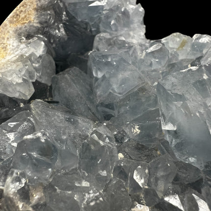 High-quality Celestite geode with light blue crystals, weighing 3.06 lbs and measuring 3.75 x 3 inches – perfect for spiritual peace and clarity. Raven's Cauldron, 6 N. Sandusky St., Delaware, OH 43015
