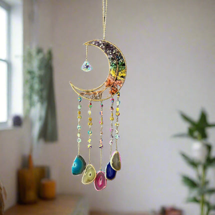 Chakra Moon Crystal Chip Dreamcatcher - Raven's Cauldron