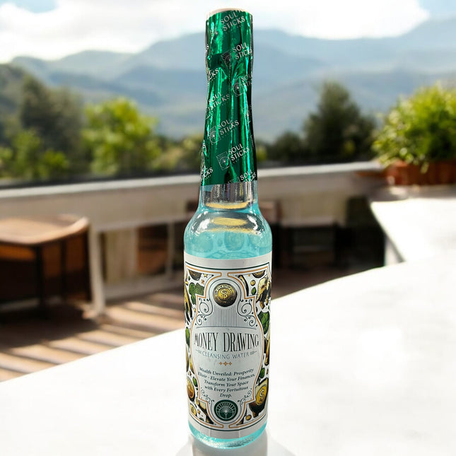 Soul Sticks Money Drawing Cleansing Water "Wealth Unveiled: Prosperity Elixir" 7.5 oz. bottle from Raven’s Cauldron – Authentic magical supply made in India for prosperity rituals and wealth attraction., 6 N Sandusky St, Delaware, OH 43015