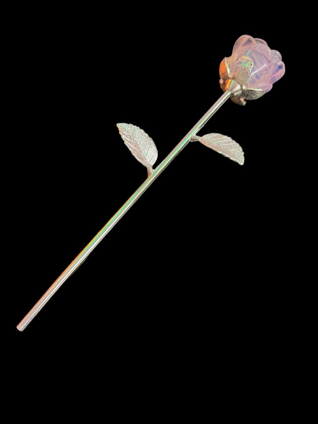 Crystal Long Stem Rose, Crystal Flower, Gemstone Rose, Gemstone Flower - Raven's Cauldron