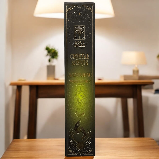 Soul Sticks Crystal Scents Aventurine Smudge Kit from Raven’s Cauldron – handmade in India, natural ingredients, Aventurine crystals for abundance, prosperity, eco-friendly, zero waste spiritual tool. 6 N Sandusky St, Delaware, OH 43015