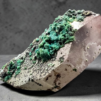 Dioptase on Smoky Quartz crystal specimen 12 grams green dioptase with smoky quartz base for emotional healing and grounding, Raven's Cauldron, 6 N Sandusky St, Delaware, OH 43015