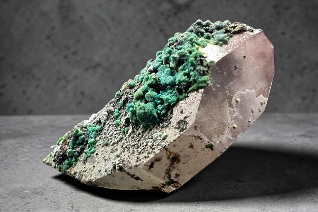 Dioptase on Smoky Quartz crystal specimen 12 grams green dioptase with smoky quartz base for emotional healing and grounding, Raven's Cauldron, 6 N Sandusky St, Delaware, OH 43015