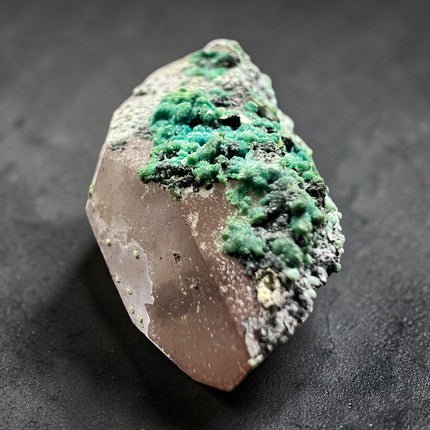 Dioptase on Smoky Quartz crystal specimen 12 grams green dioptase with smoky quartz base for emotional healing and grounding, Raven's Cauldron, 6 N Sandusky St, Delaware, OH 43015