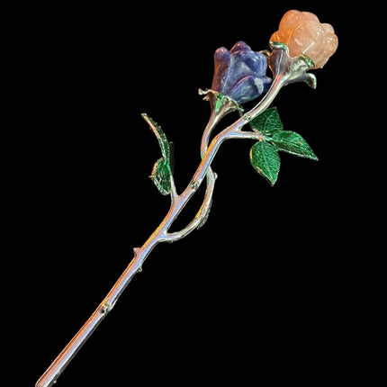 Double Crystal Long Stem Rose, Double Crystal Flower, Double Gemstone Rose, Double Gemstone Flower - Raven's Cauldron