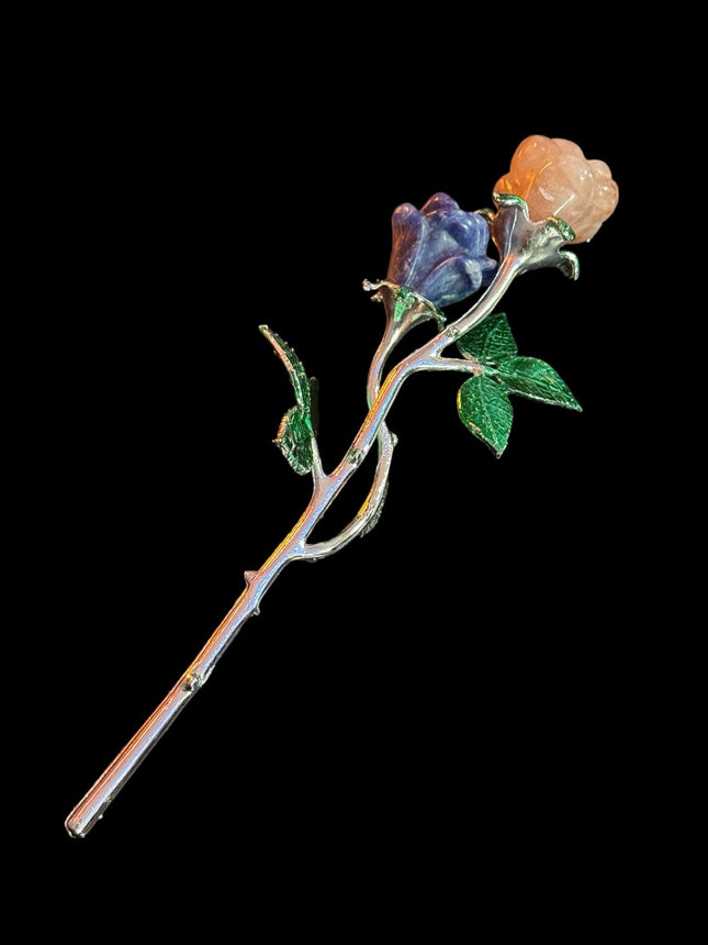 Double Crystal Long Stem Rose, Double Crystal Flower, Double Gemstone Rose, Double Gemstone Flower - Raven's Cauldron