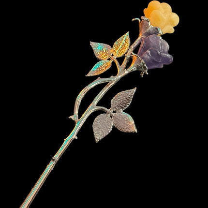 Double Crystal Long Stem Rose, Double Crystal Flower, Double Gemstone Rose, Double Gemstone Flower - Raven's Cauldron