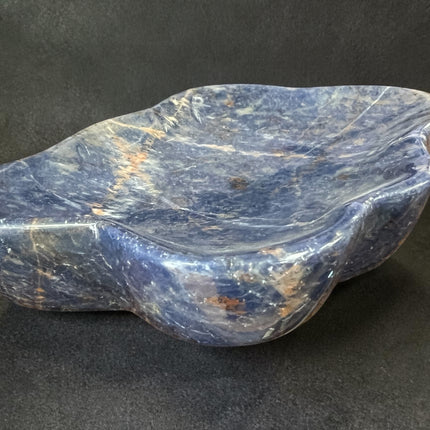 Dumortierite cloud shaped crystal bowl polished blue stone dish 330 grams Raven's Cauldron, Delaware, OH