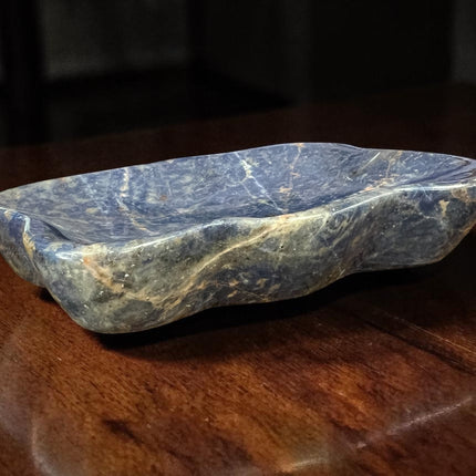 Dumortierite cloud shaped crystal bowl polished blue stone dish 330 grams Raven's Cauldron, Delaware, OH