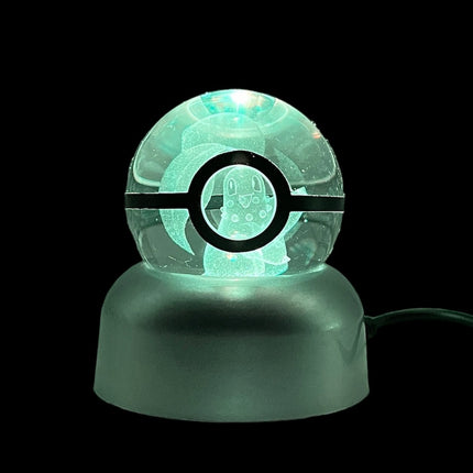 Etched Pokemon Pokeball Glass Sphere with Lighted Stand - Raven's Cauldron