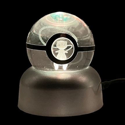 Etched Pokemon Pokeball Glass Sphere with Lighted Stand - Raven's Cauldron