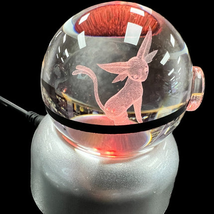 Etched Pokemon Pokeball Glass Sphere with Lighted Stand - Raven's Cauldron