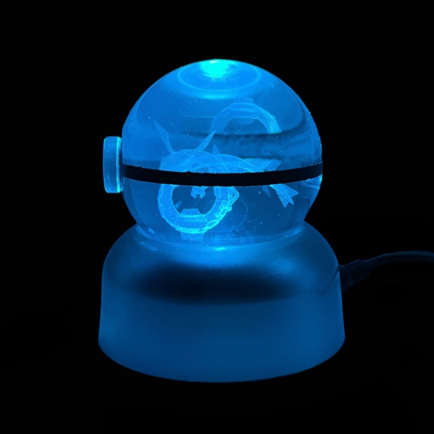Etched Pokemon Pokeball Glass Sphere with Lighted Stand – Raven's Cauldron