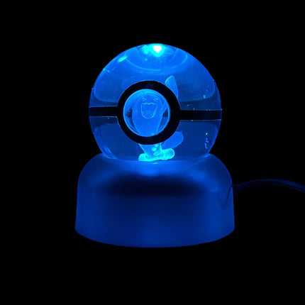 Etched Pokemon Pokeball Glass Sphere with Lighted Stand - Raven's Cauldron