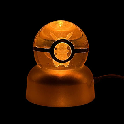 Etched Pokemon Pokeball Glass Sphere with Lighted Stand - Raven's Cauldron