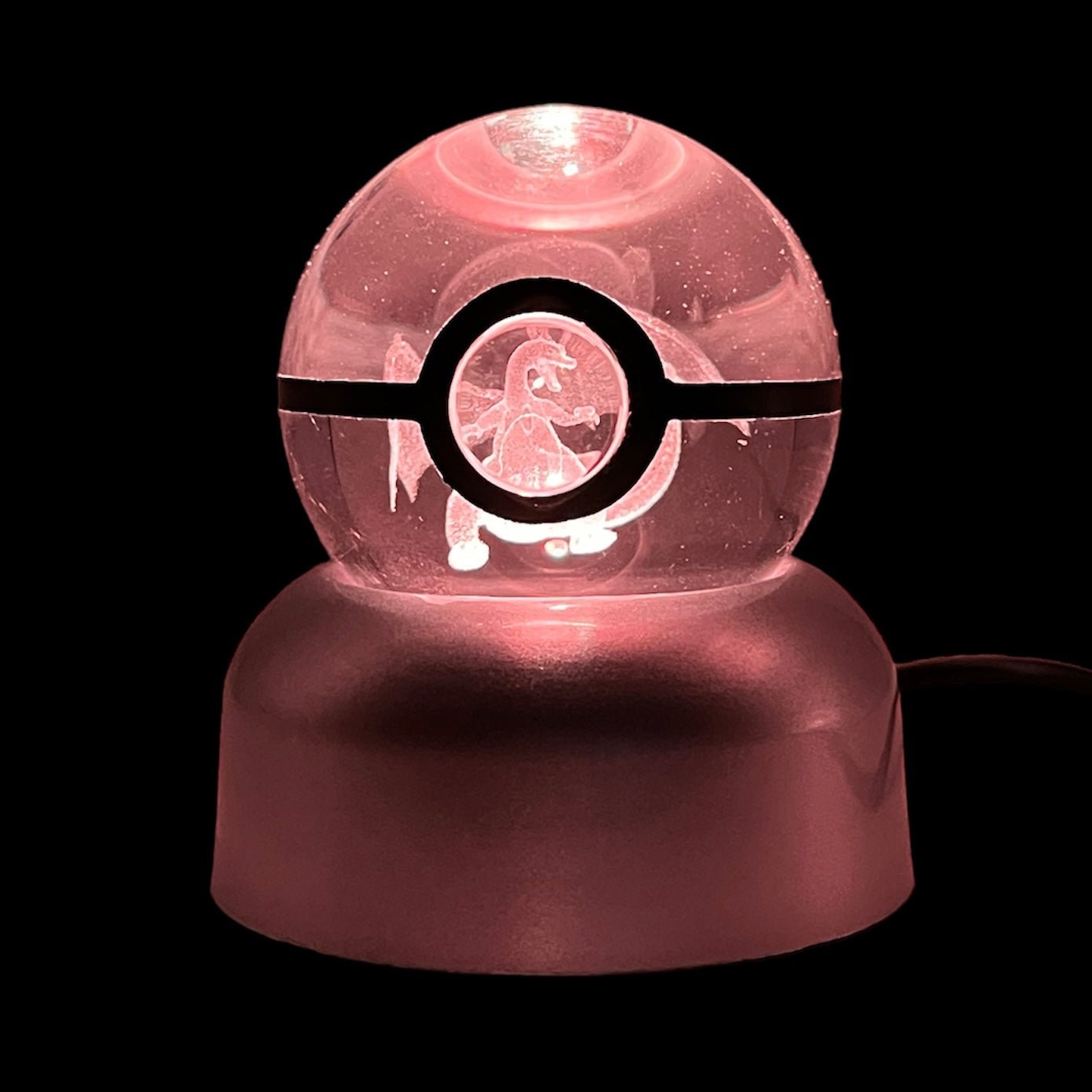 Etched Pokemon Pokeball Glass Sphere with Lighted Stand – Raven's Cauldron