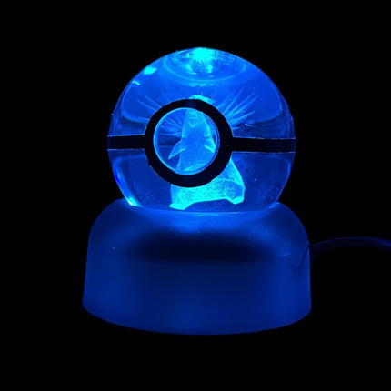 Etched Pokemon Pokeball Glass Sphere with Lighted Stand - Raven's Cauldron